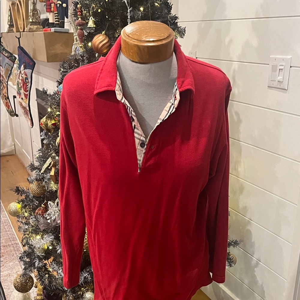 Burberry Red Polo with Check Collar